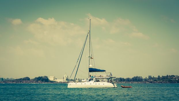 yacht boat sitting idle at jungle beach Galle