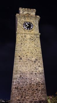 Night photograph of the clock tower in Galle Dutch Fort