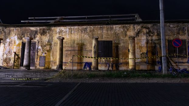 abandoned old building in galle fort street night photograph