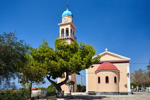 Orthodox church with a belfry on the island of Kefalonia in Greece