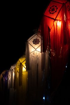 colorful Vesak decorations in home night photography