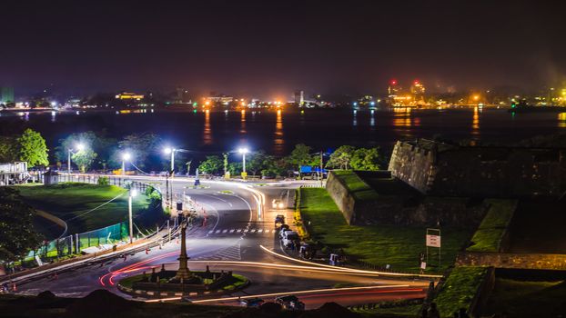 Taken from on top of Galle fort, view of the streets long exposure night photography
