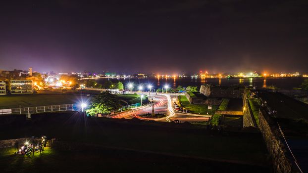 Taken from on top of Galle fort, view of the streets long exposure night photography