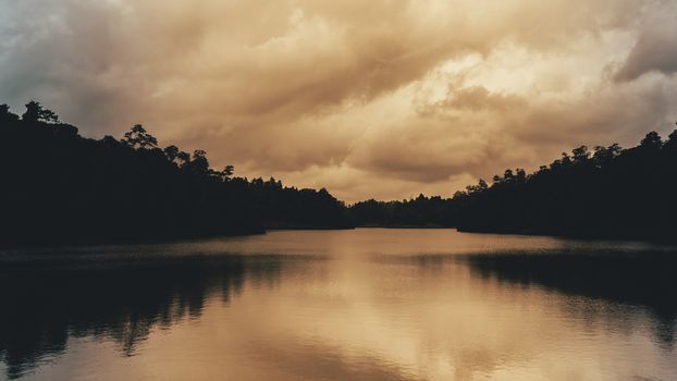 sunset of Hiyare Reservoir water reflections