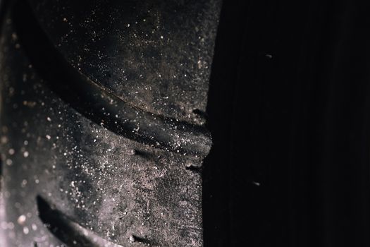 car tire surface with soil closeup