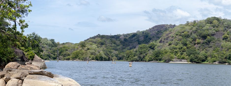 Panorama view of picturesque Buduruwagala Reservior.