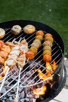 Grilled meat on a summer barbecue in the garden