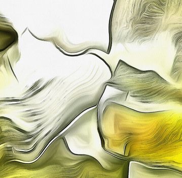 Abstract painting in muted colors. Fluid lines. 3D rendering