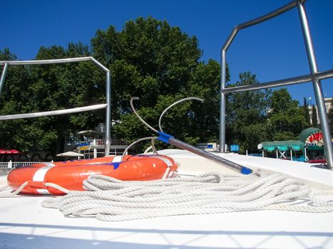 measles yacht with white rope. measles yacht with white rope