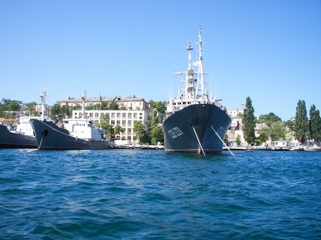 Republic of Crimea, Sevastopol - July 28, 2019: Ships of the Black Sea Fleet of Russia on the celebration of the Day of the Russian Navy in Sevastopol.