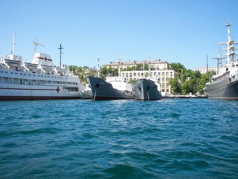 Republic of Crimea, Sevastopol - July 28, 2019: Ships of the Black Sea Fleet of Russia on the celebration of the Day of the Russian Navy in Sevastopol.