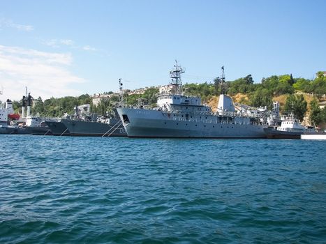Republic of Crimea, Sevastopol - July 28, 2019: Ships of the Black Sea Fleet of Russia on the celebration of the Day of the Russian Navy in Sevastopol.
