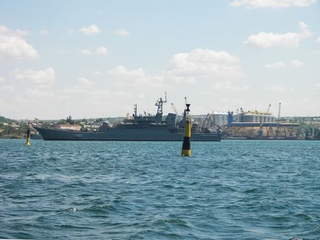 Republic of Crimea, Sevastopol - July 28, 2019: Ships of the Black Sea Fleet of Russia on the celebration of the Day of the Russian Navy in Sevastopol.
