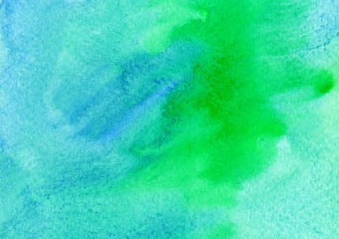 Blue and green watercolors on textured paper background. Grunge pattern. .Raster illustration colorful paint brush with space for text, for media advertising website fashion concept design, banner