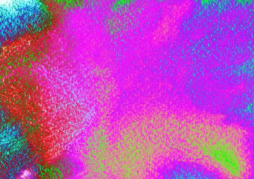 Red violet green blue fluorescent on textured paper background. Grunge vibrant painting effect pattern. Raster illustration with space for text, for media advertising website fashion concept design