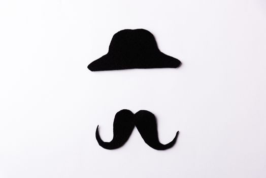 Black mustache, studio shot isolated on white background, Prostate cancer awareness month, Fathers day, minimal November moustache concept