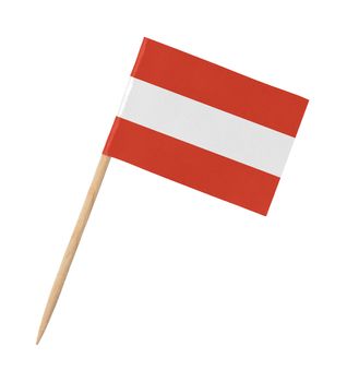 Small paper Austrian flag on wooden stick, isolated on white