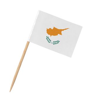 Small paper flag of Cyprus on wooden stick, isolated on white