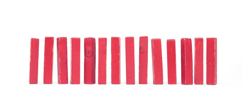 Row of vintage building blocks isolated on white background - Red