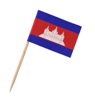 Small paper Cambodian flag on wooden stick, isolated on white