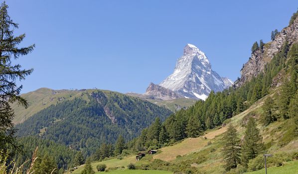 The Matterhorn, the iconic emblem of the Swiss Alps, summertime