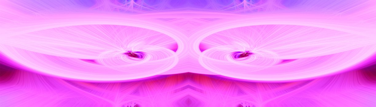 Beautiful abstract intertwined glowing 3d fibers forming a shape of sparkle, flame, flower, interlinked hearts. Pink, purple, and maroon colors. Banner size. Illustration.
