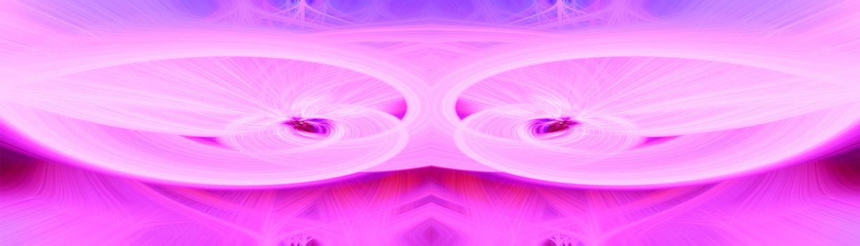 Beautiful abstract intertwined glowing 3d fibers forming a shape of sparkle, flame, flower, interlinked hearts. Pink, purple, and maroon colors. Banner size. Illustration.