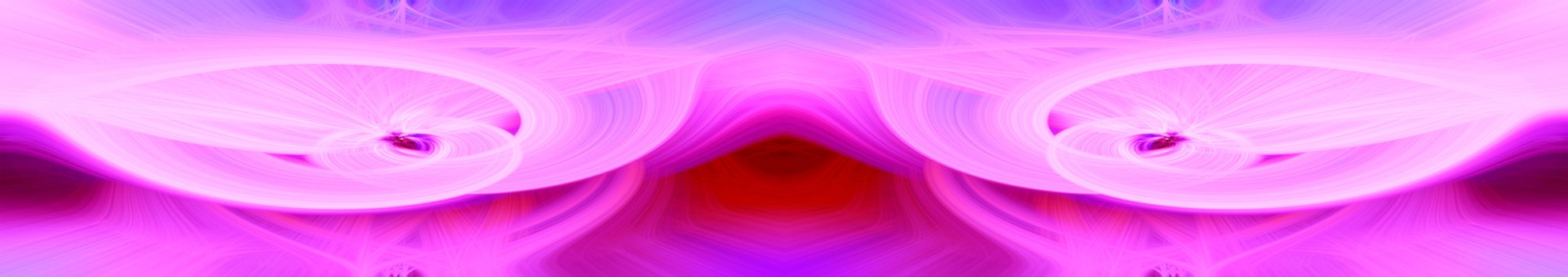Beautiful abstract intertwined glowing 3d fibers forming a shape of sparkle, flame, flower, interlinked hearts. Pink, purple, and maroon colors. Banner size. Illustration.