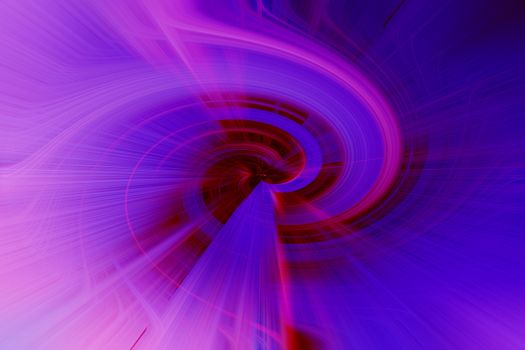 Beautiful abstract intertwined 3d fibers and light trails forming a shape of vortex, sparkle, flame, flower, interlinked hearts. Blue, maroon, pink, and purple colors. Illustration.