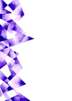 Purple polygon abstract frame on white background. Template for style design. Watercolor hand painting illustration.