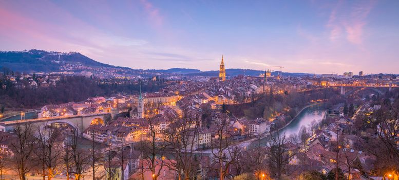 Old Town of Bern, capital of Switzerland in Europe at twilight