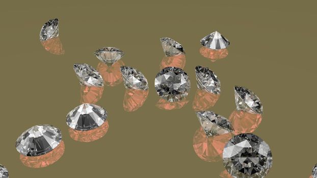 Collection of shiny gemstone diamond crystal on greyish background. Jewelry background with diamonds.