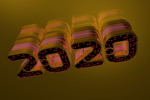 2020 typography on a golden background. Year 2020 greeting card with golden decorative colorful design.
