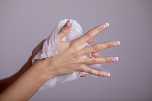 Cleaning hands with wet wipes, prevention of infectious diseases, corona19