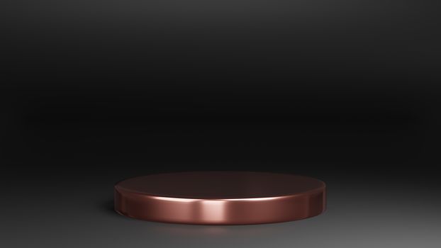 3d rendered studio mock up background for product presentation, with circle shapes, podium on the floor. minimal pink gold and black color.