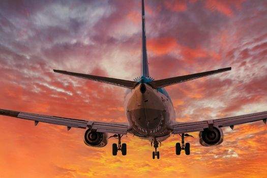 big plane landing at Osaka-Itami International Airport during sunset, Japan