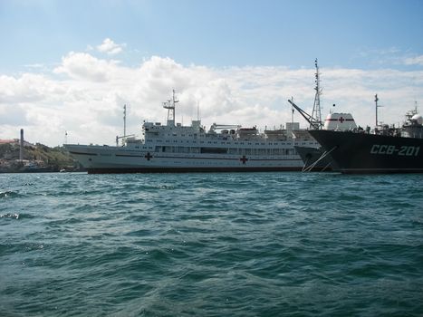 Republic of Crimea, Sevastopol - July 28, 2019: Ships of the Black Sea Fleet of Russia on the celebration of the Day of the Russian Navy in Sevastopol.