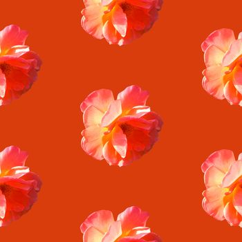 Seamless pattern with roses on a orange background. Pop art creative design for textile, fashion, wallpaper, fabric, wrapping paper.