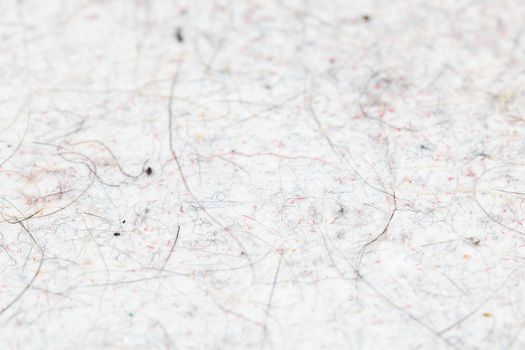 cat hair, fur and dust pollution on sticky white flat surface - close-up with selective focus