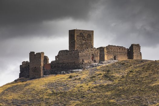 Trasmoz Castle, 13th century medieval fortress, Tarazona region, Zaragoza province, Spain. Exposed to the wind and the wild nature that surrounds it.