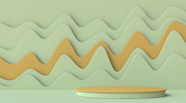 Abstract mock up podium with wavy background 3D render illustration