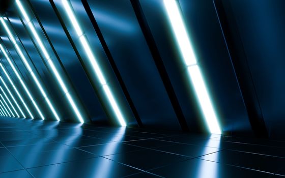 Abstract Futuristic dark corridor with neon light. Future concept. 3d rendering