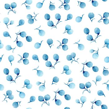 seamless pattern of blue berries. watercolor hand painting illustration.