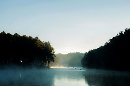 Pang oung reservoir at morning in the winter.