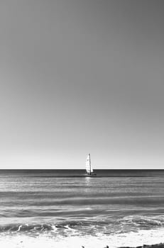 Beautiful sailboat in full sail on the Mediterranean sea ,black and white photography