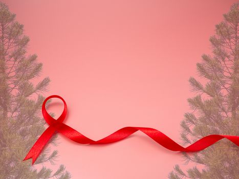 ribbon and christmas tree on Pink christmas background