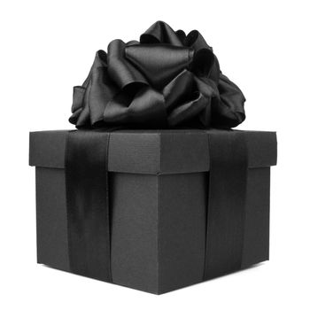 Black friday gift, paper box with silk ribbon bow isolated on white background