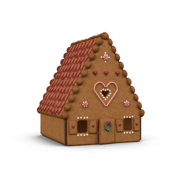 Beautiful gingerbread house-decoration for Christmas. Isolated on a white background. 3D rendering