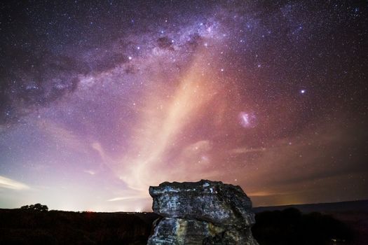 Stary galaxies twinkling in the night skies above the Blue Mountains escarpment of Australia