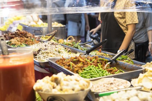 Thai street foods, Thai foods style Rice and Curry at market Bangkok of Thailand.